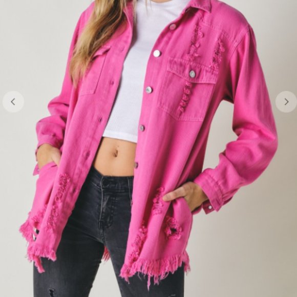 DAVI & DANI Tops - NEW Bubble Gum Pink Frayed Button Up
